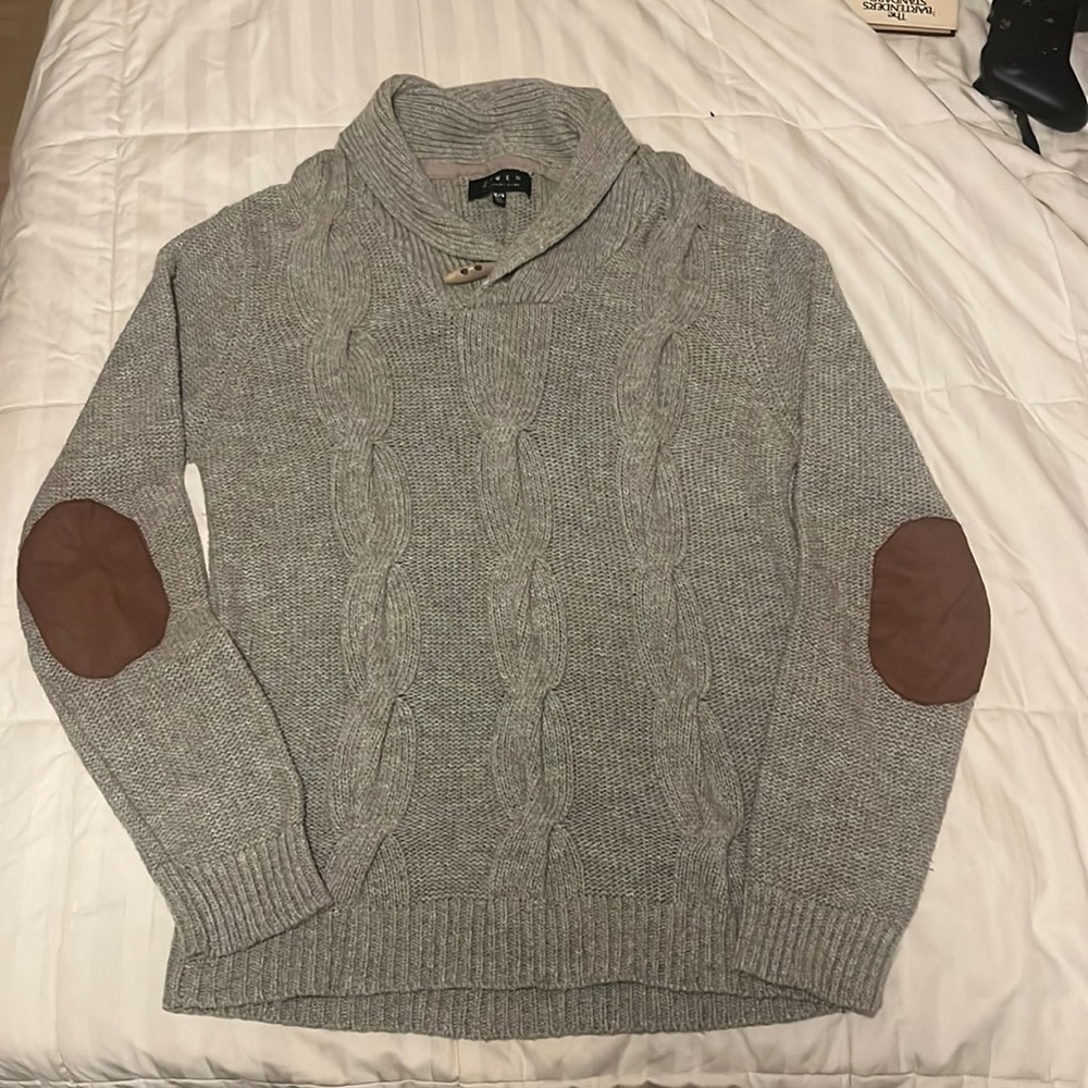 21 Men, extra-large, heather gray knit sweatshirt with elbow patches